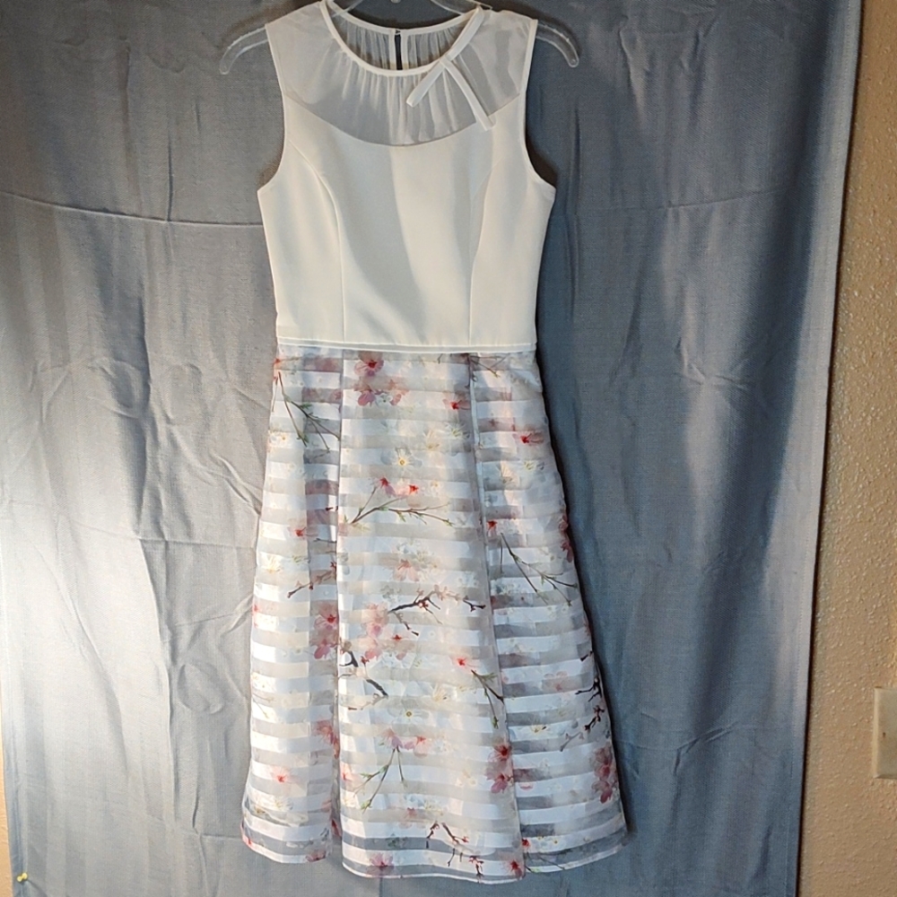Ted Baker London White and Floral Midi Dress